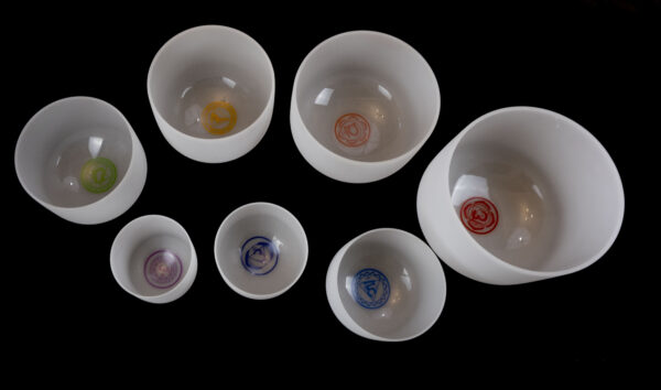 Set of 7 Chakra Quartz Crystal Singing Bowls, 6''-12'', 432Hz