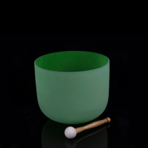 9" Frosted Green Coloured Crystal Singing Bowl - Note F - Heart Chakra