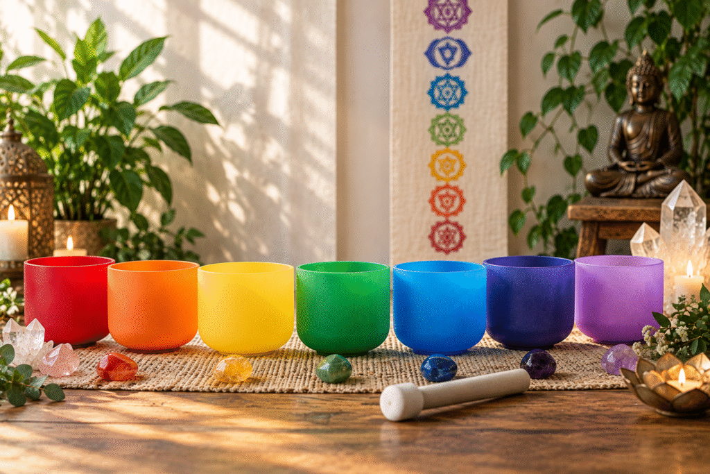 Frosted Coloured Crystal Singing Bowls